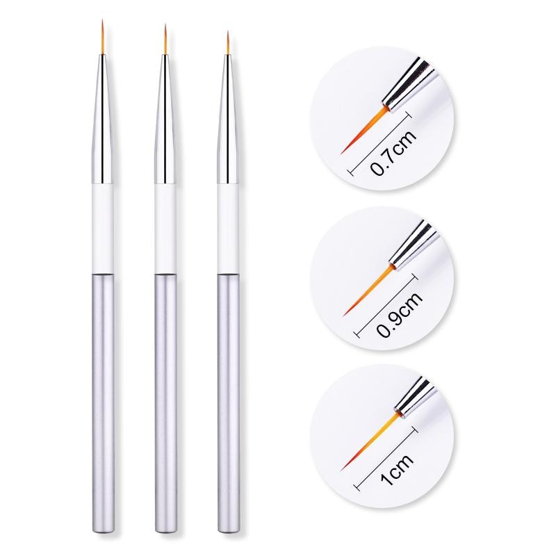 3Pcs French Stripe Nail Art Liner Brush Set 3D Tips Line Stripes DIY Drawing Pen UV Gel Brushes Painting Pen Manicure Tools 3 Pcs 07