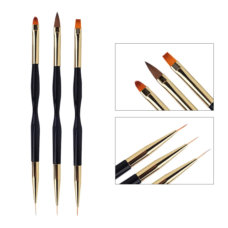 3Pcs French Stripe Nail Art Liner Brush Set 3D Tips Line Stripes DIY Drawing Pen UV Gel Brushes Painting Pen Manicure Tools 3 Pcs 02