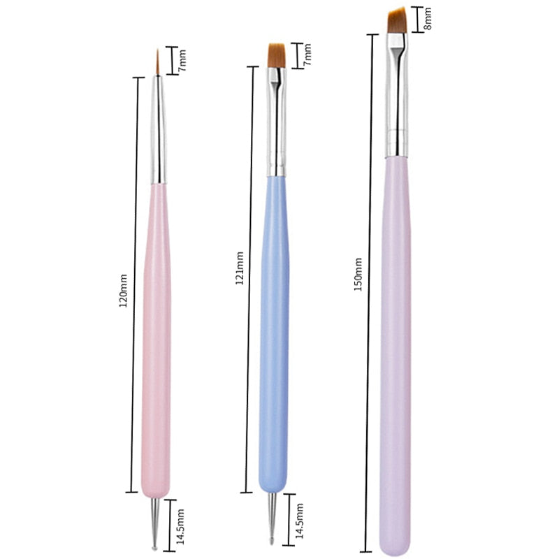 3Pcs French Stripe Nail Art Liner Brush Set 3D Tips Line Stripes DIY Drawing Pen UV Gel Brushes Painting Pen Manicure Tools 226376