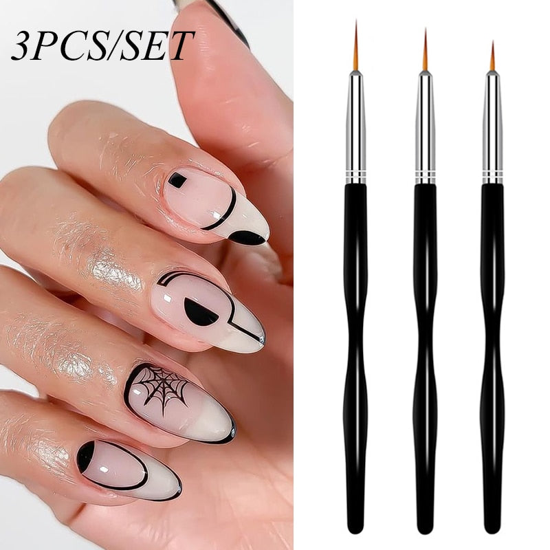 3Pcs French Stripe Nail Art Liner Brush Set 3D Tips Line Stripes DIY Drawing Pen UV Gel Brushes Painting Pen Manicure Tools 3 Pcs 01