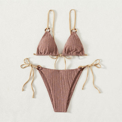 Women's New Solid Color Strap Bikini Two Swimsuits