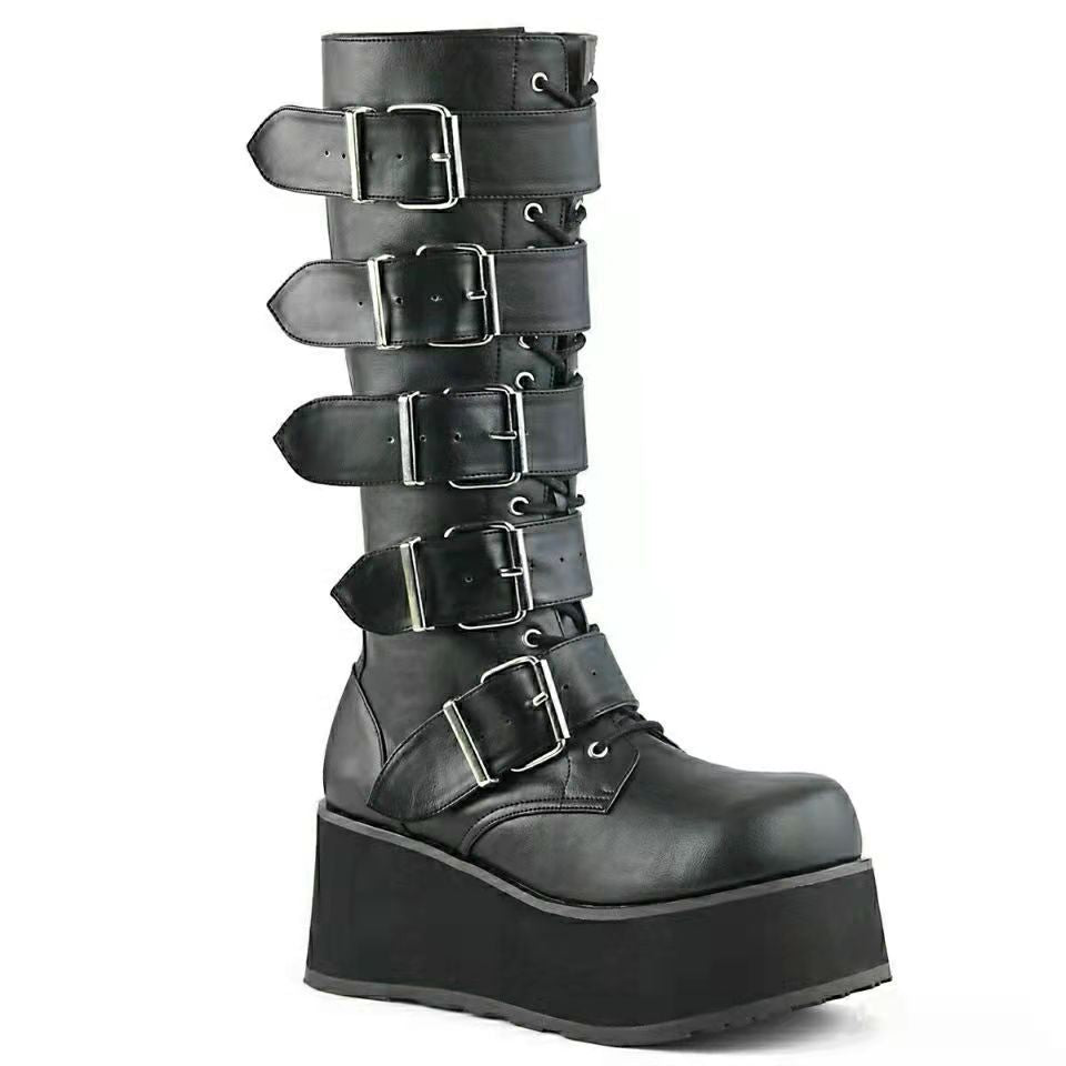 Women Wedge Fashion Knight Boots Black
