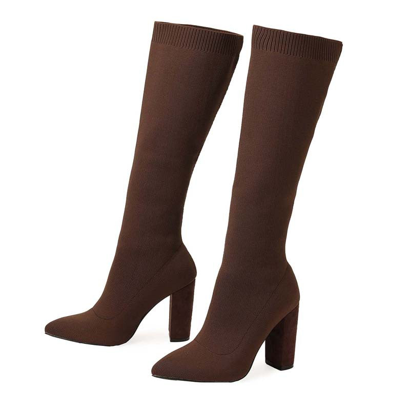 Thick High-heeled Thigh Boot Women Light Brown