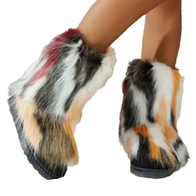 Plus Size Women's Shoes Fashion All-match Fur Boots Women's Shoes Yellow