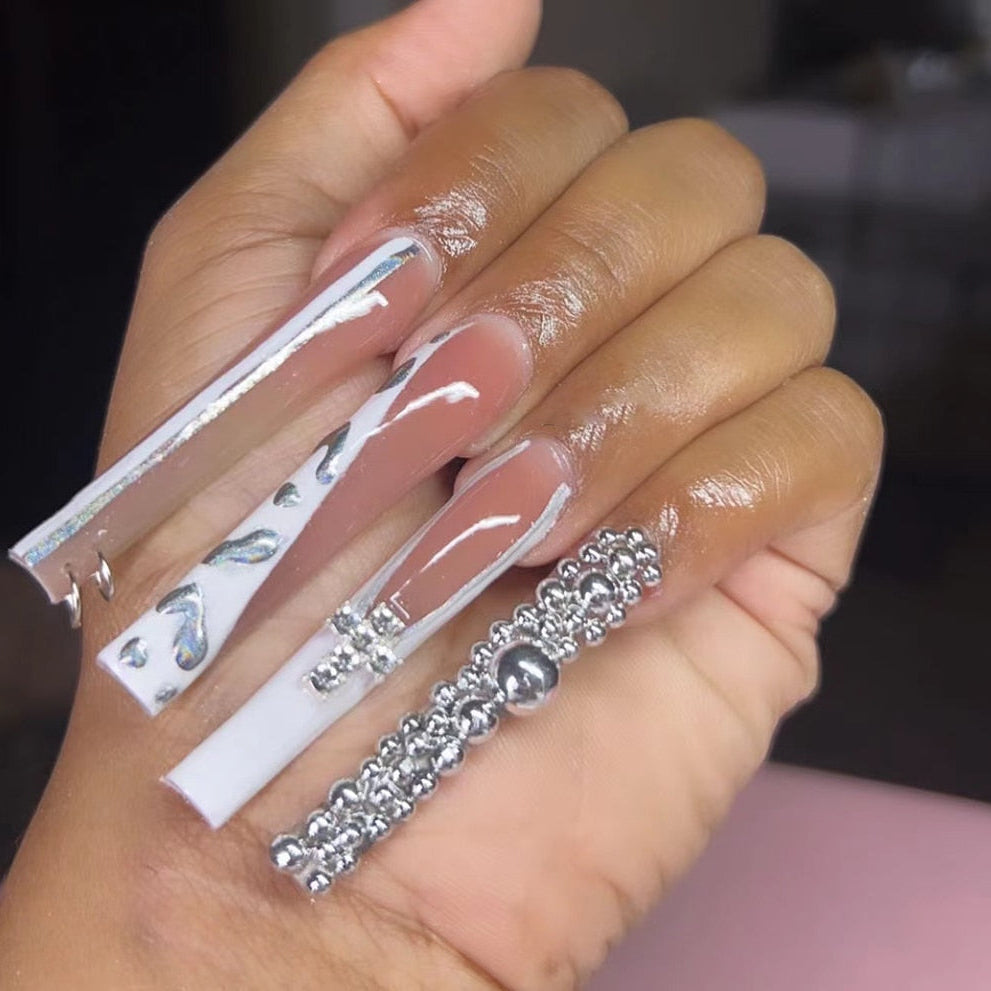 41Style Diamond Stiletto Coffin Long Nail Europe America Handwork Customization Cosplay Party Full Cover Fake Nails Woman Gift 24