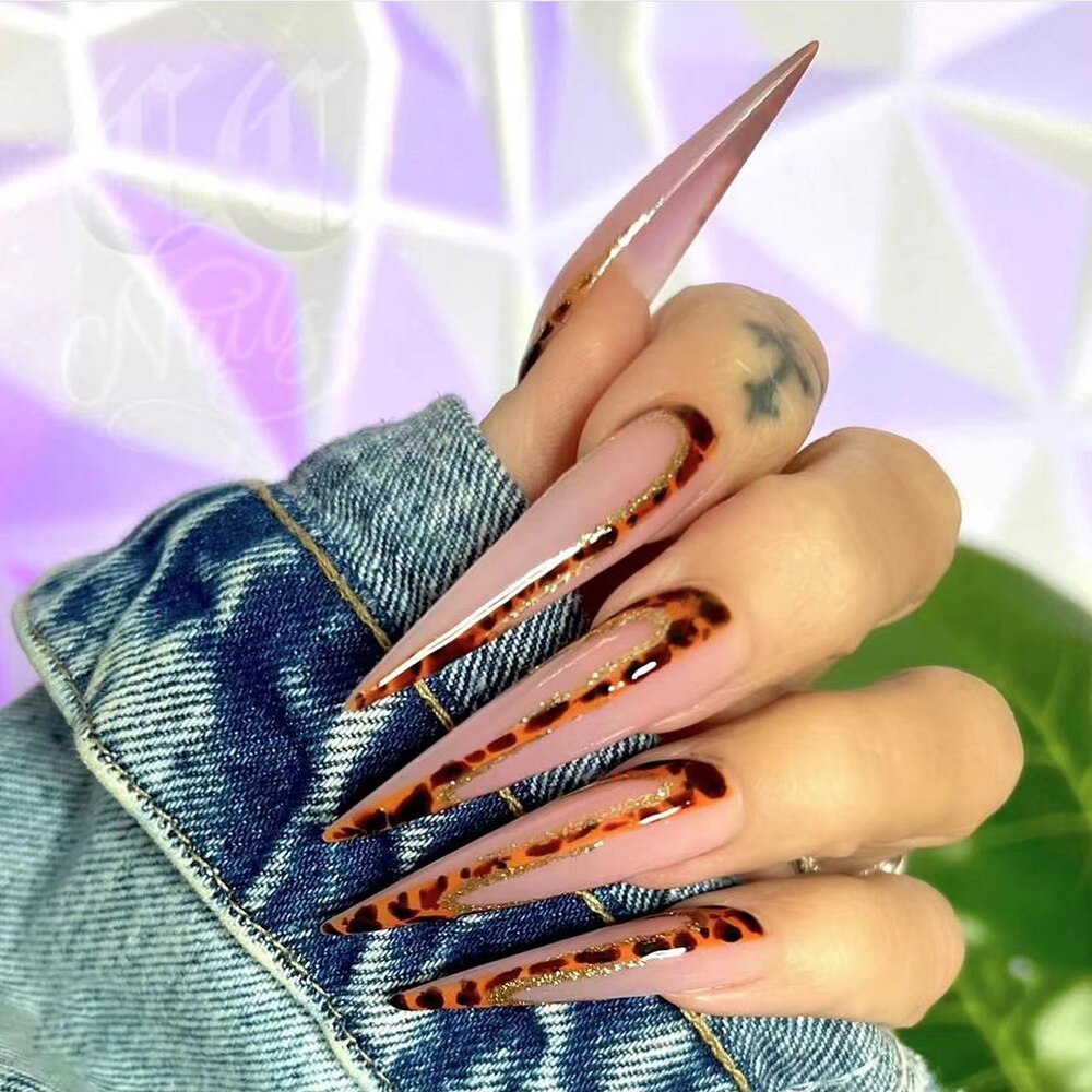 41Style Diamond Stiletto Coffin Long Nail Europe America Handwork Customization Cosplay Party Full Cover Fake Nails Woman Gift 25