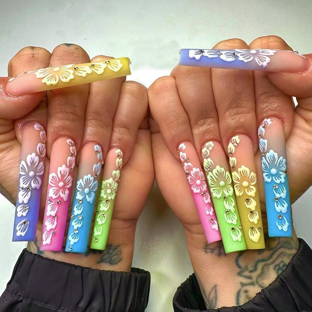 41Style Diamond Stiletto Coffin Long Nail Europe America Handwork Customization Cosplay Party Full Cover Fake Nails Woman Gift 34