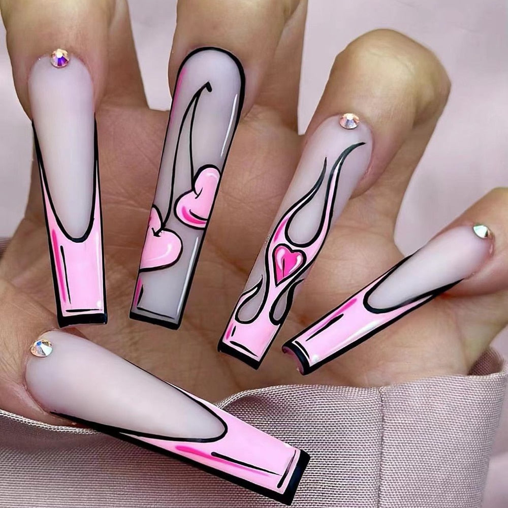 41Style Diamond Stiletto Coffin Long Nail Europe America Handwork Customization Cosplay Party Full Cover Fake Nails Woman Gift