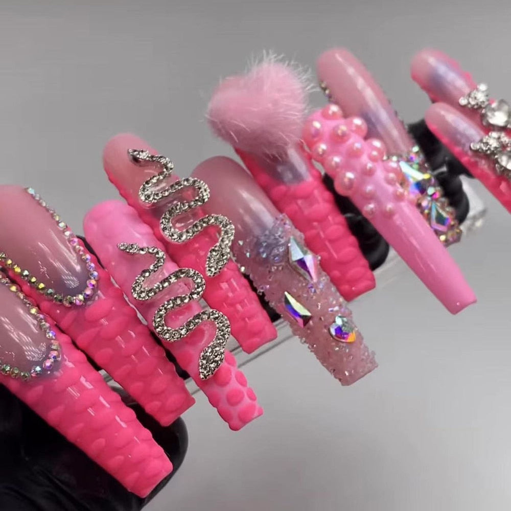 41Style Diamond Stiletto Coffin Long Nail Europe America Handwork Customization Cosplay Party Full Cover Fake Nails Woman Gift 29