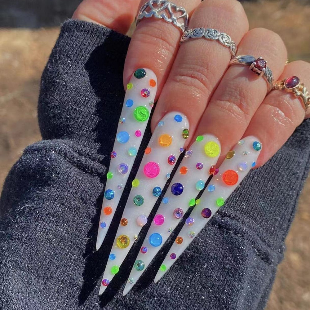 41Style Diamond Stiletto Coffin Long Nail Europe America Handwork Customization Cosplay Party Full Cover Fake Nails Woman Gift