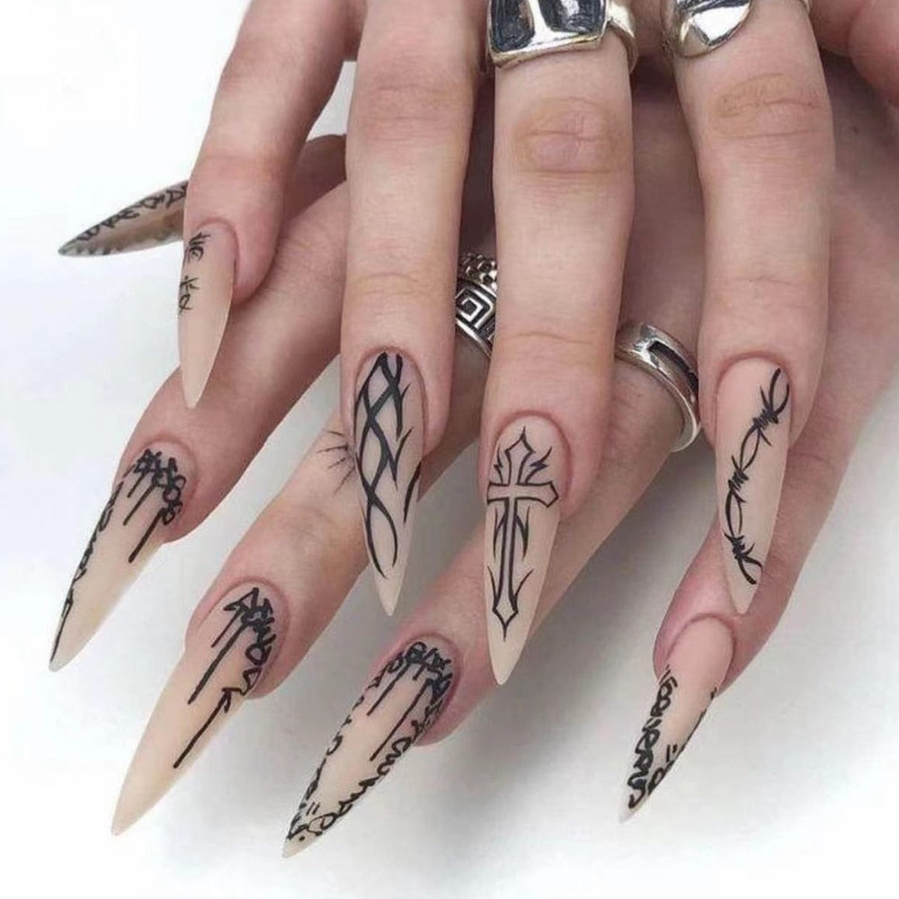 41Style Diamond Stiletto Coffin Long Nail Europe America Handwork Customization Cosplay Party Full Cover Fake Nails Woman Gift