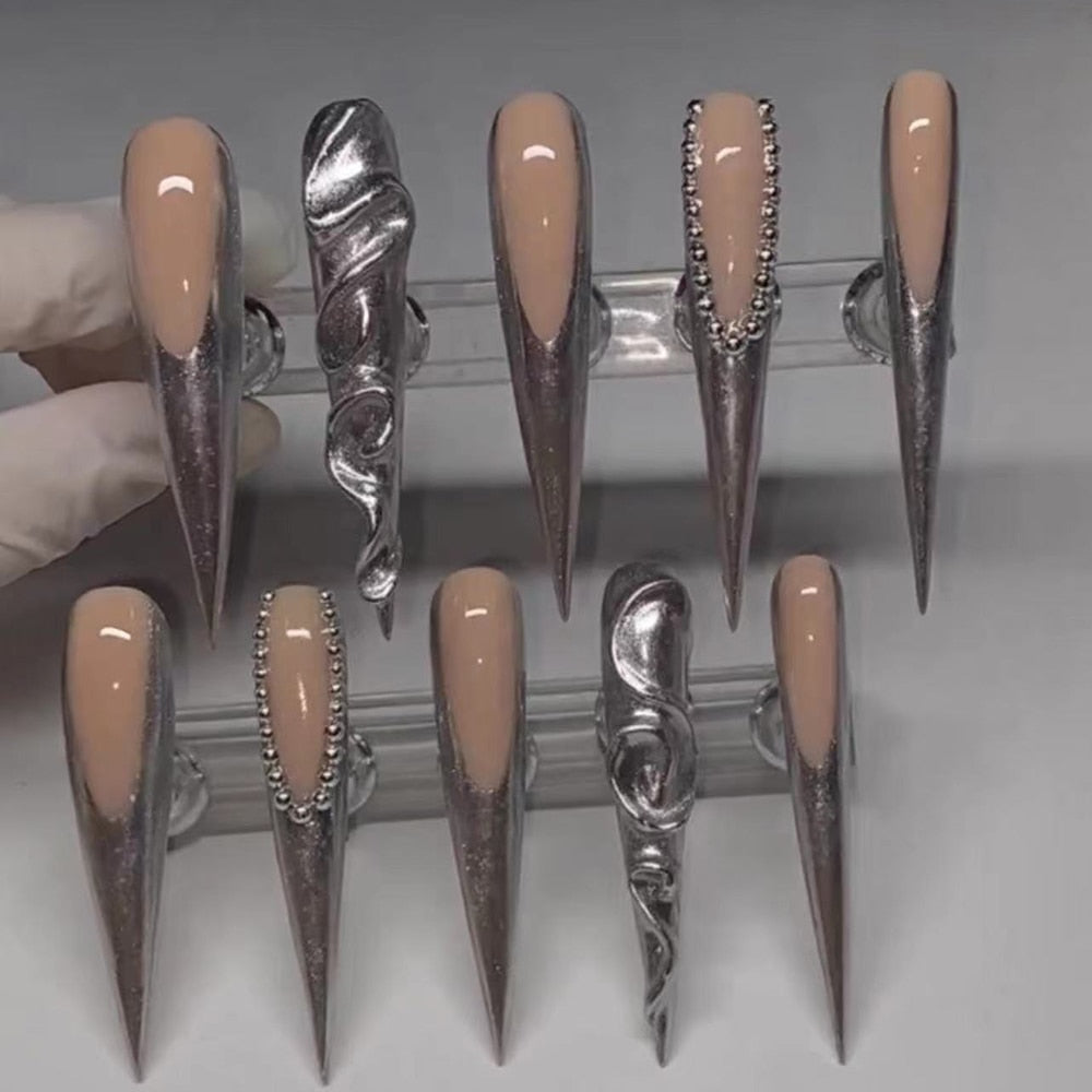 41Style Diamond Stiletto Coffin Long Nail Europe America Handwork Customization Cosplay Party Full Cover Fake Nails Woman Gift 27