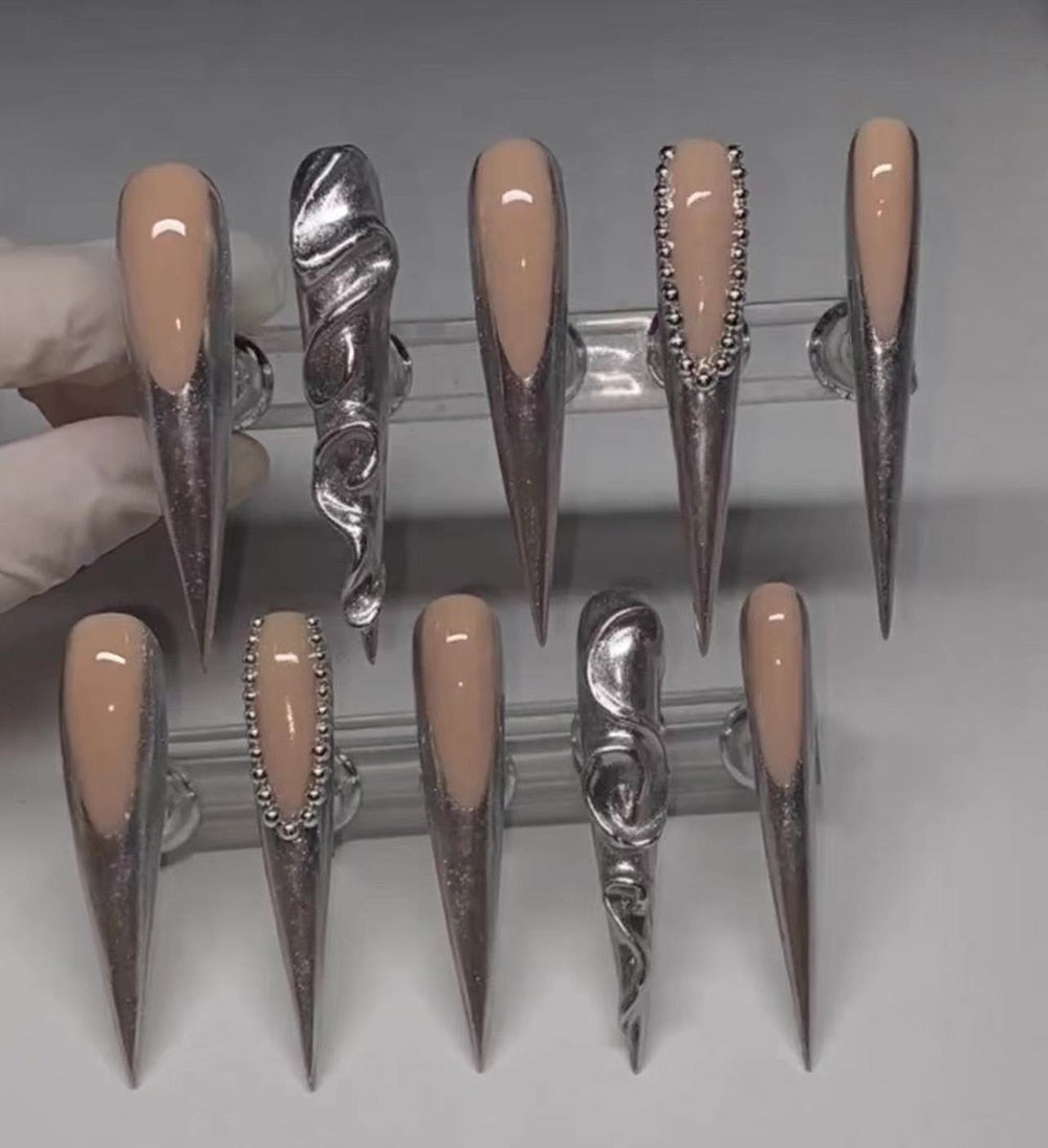 41Style Diamond Stiletto Coffin Long Nail Europe America Handwork Customization Cosplay Party Full Cover Fake Nails Woman Gift 27