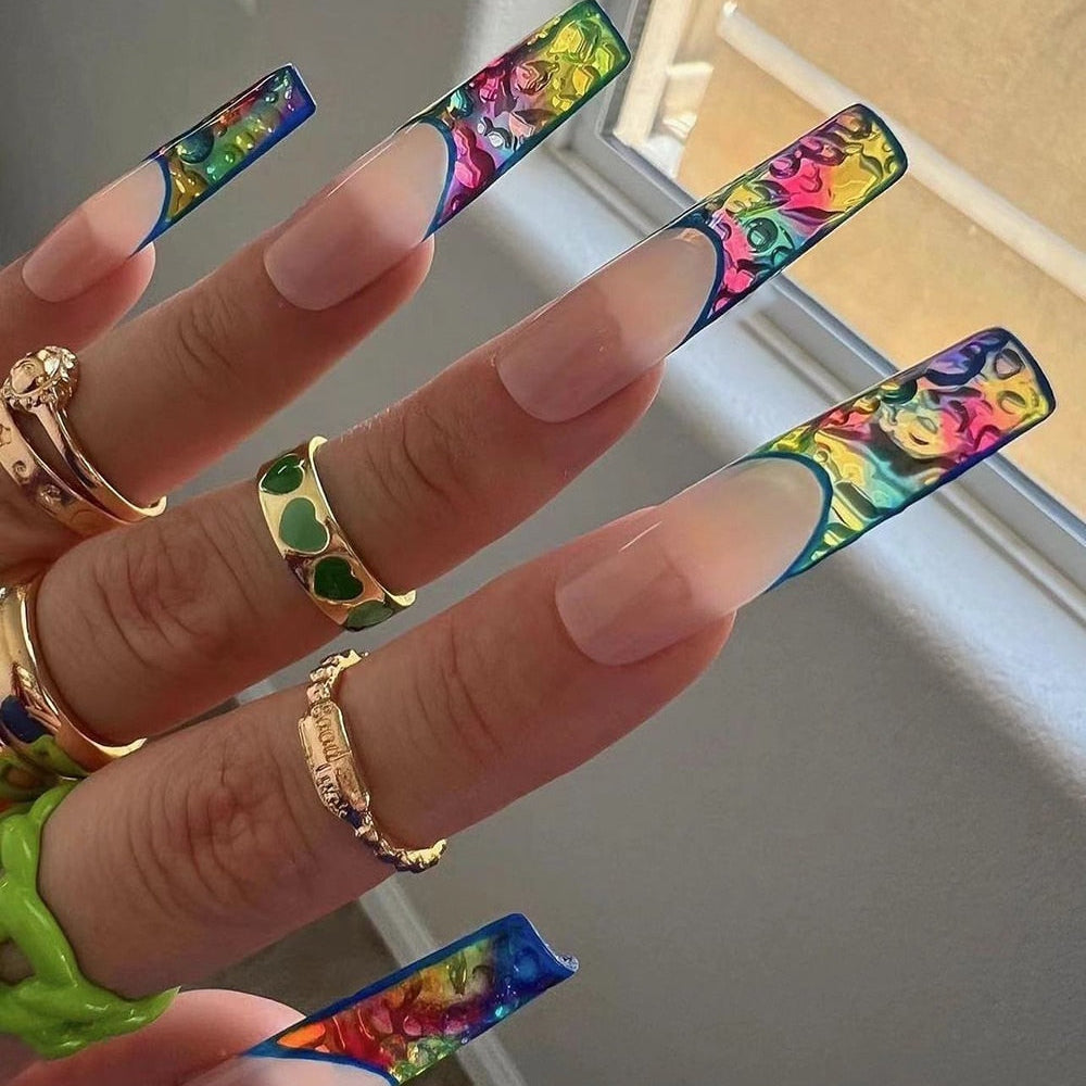 41Style Diamond Stiletto Coffin Long Nail Europe America Handwork Customization Cosplay Party Full Cover Fake Nails Woman Gift