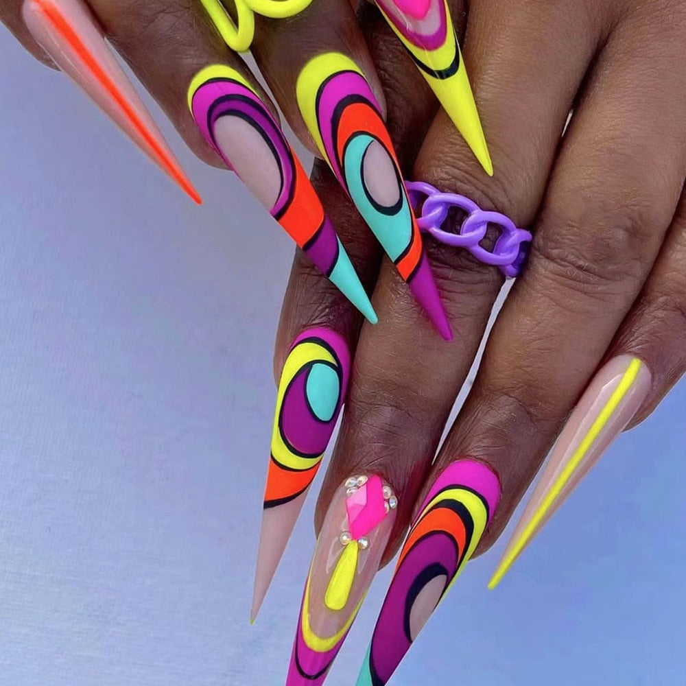 41Style Diamond Stiletto Coffin Long Nail Europe America Handwork Customization Cosplay Party Full Cover Fake Nails Woman Gift