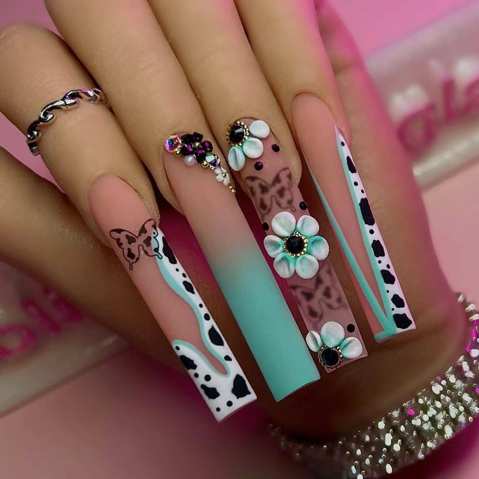 41Style Diamond Stiletto Coffin Long Nail Europe America Handwork Customization Cosplay Party Full Cover Fake Nails Woman Gift