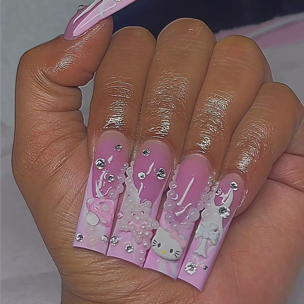 41Style Diamond Stiletto Coffin Long Nail Europe America Handwork Customization Cosplay Party Full Cover Fake Nails Woman Gift 16