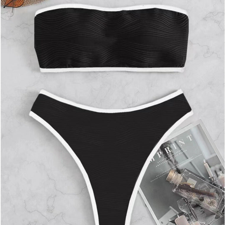Solid Color High-waisted Bikini Women's Swimsuit Black