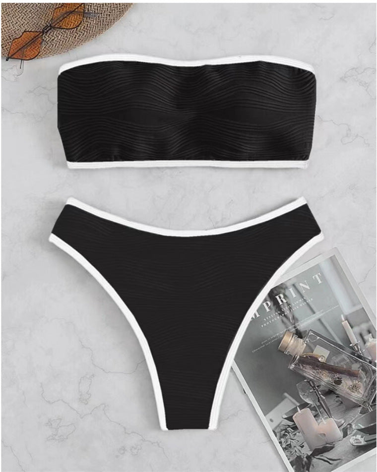 Solid Color High-waisted Bikini Women's Swimsuit Black