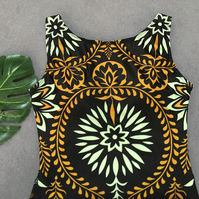 Retro print bikini one-piece swimsuit