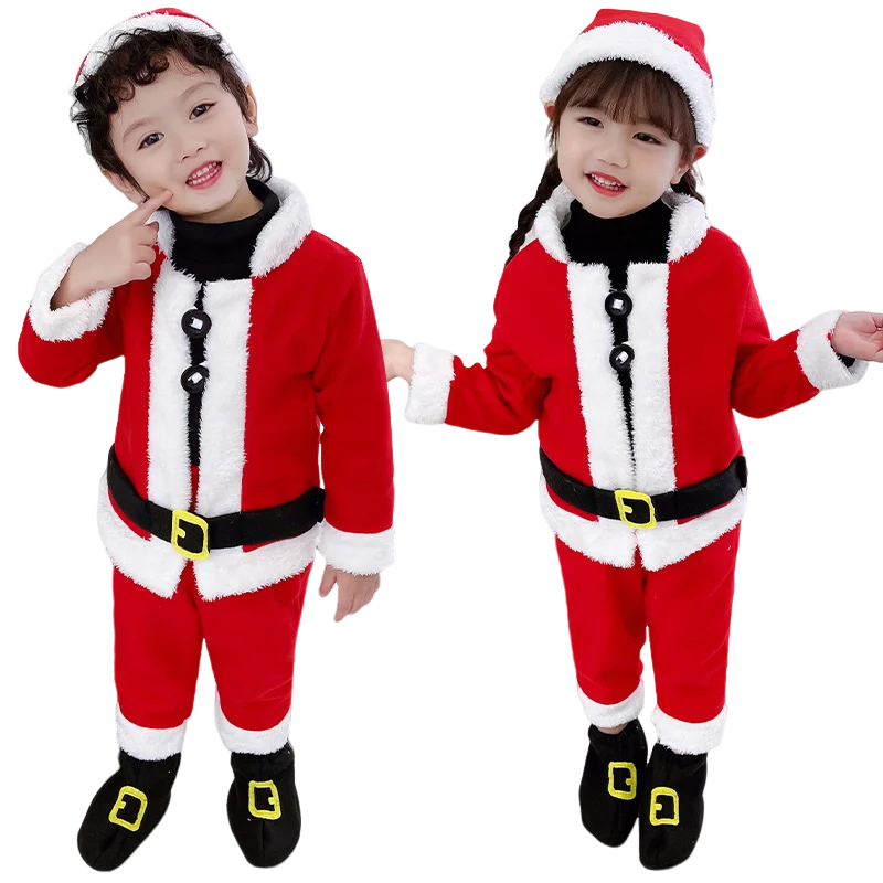 4PCS/Set Christmas Santa Claus Plush Outfit Newborn Clothing Sets Baby Boys Winter Fleece Tops+Pants+Hats+Socks Children Clothes
