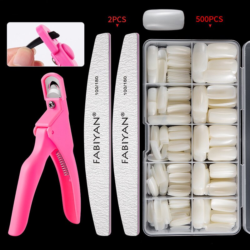 500pcs/Box Fake Nail Tips Kit Clear/Natural,Full /Half Cover French False Nail File Art Acrylic Finger UV Manicure Tools Full paste-3