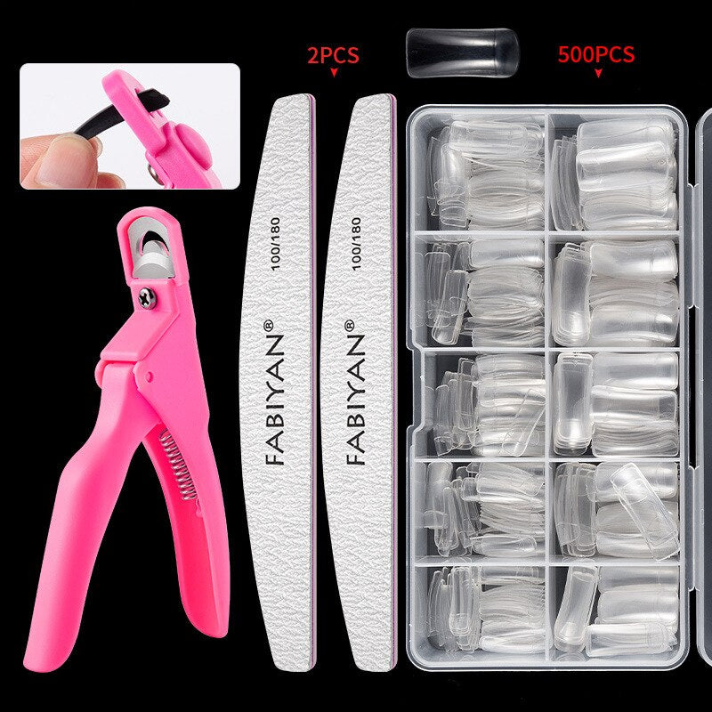 500pcs/Box Fake Nail Tips Kit Clear/Natural,Full /Half Cover French False Nail File Art Acrylic Finger UV Manicure Tools Half paste-2