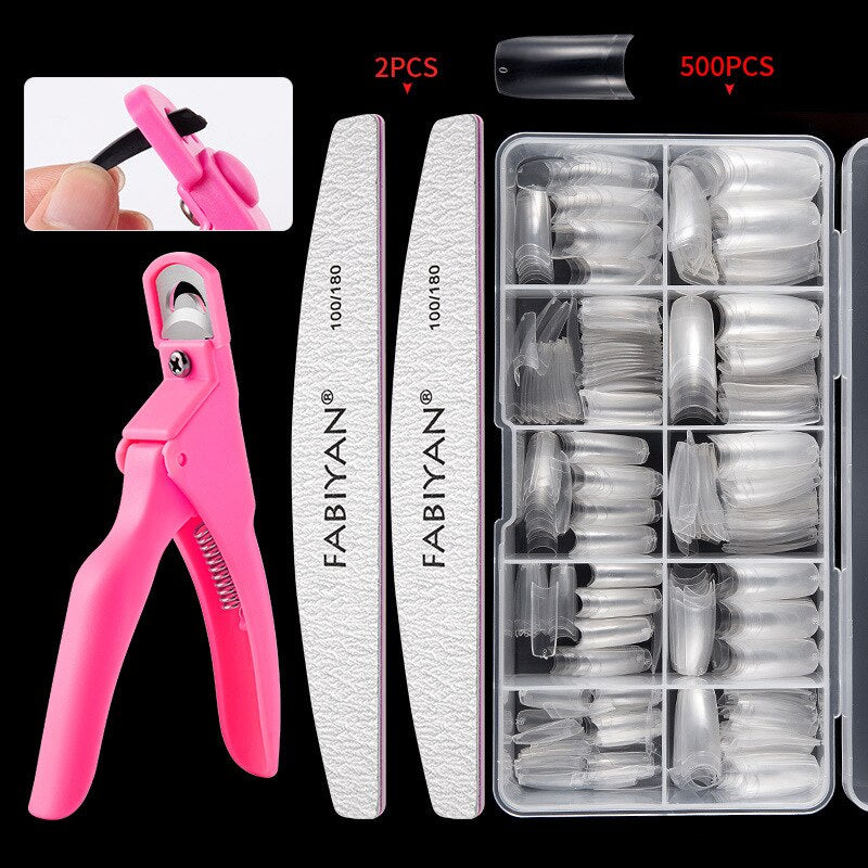 500pcs/Box Fake Nail Tips Kit Clear/Natural,Full /Half Cover French False Nail File Art Acrylic Finger UV Manicure Tools French half paste-6