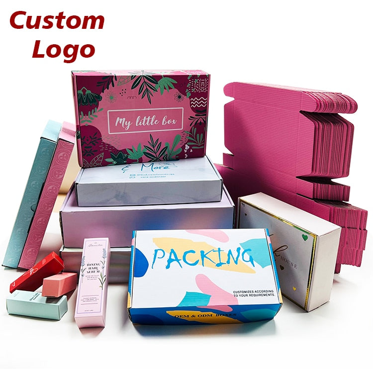 500pcs Custom Logo Printing White Black Corrugated Kraft Cardboard Mailer Shipping Boxes Gift Paper Box Packaging Default Title