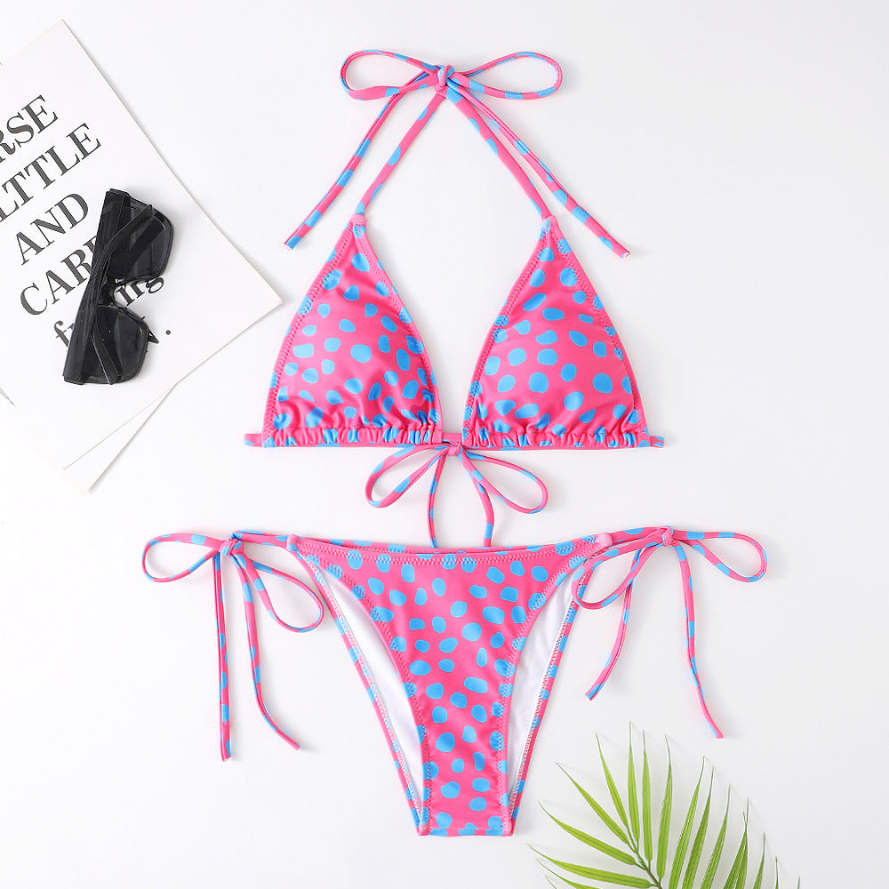 Bikini de maillot de bain fendu imprimé multicolore pour femme