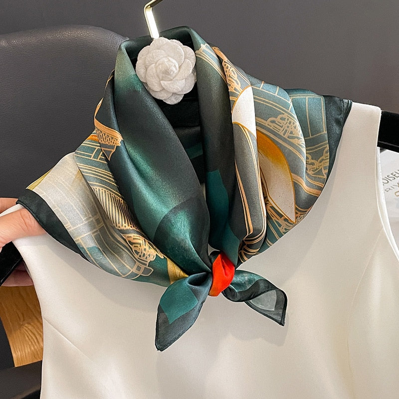 53cm Real Silk Nature Scarf Women Neckerchief Foulard Bandana Small Hairbands Fashion Floral Neck Ties for Office Lady 2024 New ZS-308 53x53cm