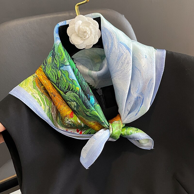 53cm Real Silk Nature Scarf Women Neckerchief Foulard Bandana Small Hairbands Fashion Floral Neck Ties for Office Lady 2024 New ZS-312 53x53cm