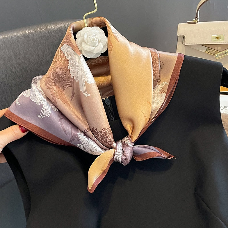 53cm Real Silk Nature Scarf Women Neckerchief Foulard Bandana Small Hairbands Fashion Floral Neck Ties for Office Lady 2024 New ZS-282-2 53x53cm