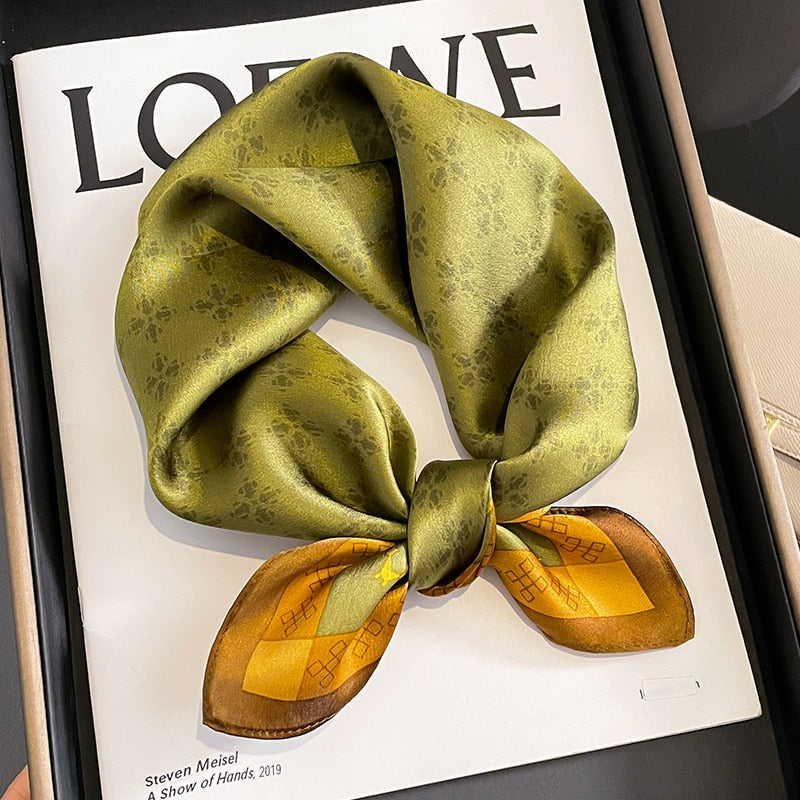 53cm Real Silk Nature Scarf Women Neckerchief Foulard Bandana Small Hairbands Fashion Floral Neck Ties for Office Lady 2024 New ZS-10 53x53cm