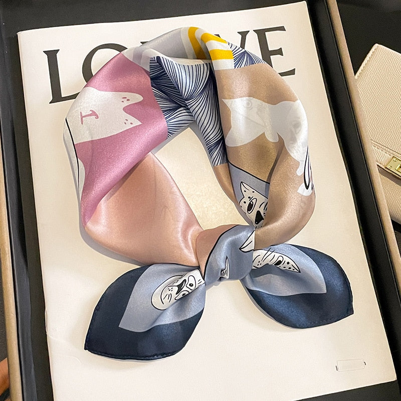 53cm Real Silk Nature Scarf Women Neckerchief Foulard Bandana Small Hairbands Fashion Floral Neck Ties for Office Lady 2024 New ZS-15 53x53cm