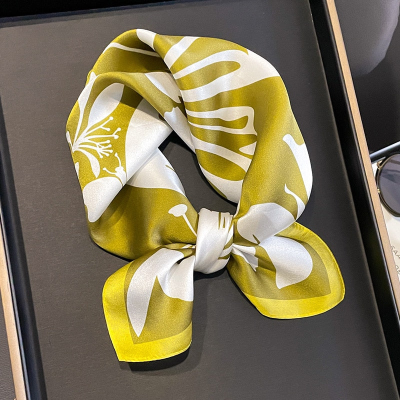 53cm Real Silk Nature Scarf Women Neckerchief Foulard Bandana Small Hairbands Fashion Floral Neck Ties for Office Lady 2024 New ZS-277-2 53x53cm