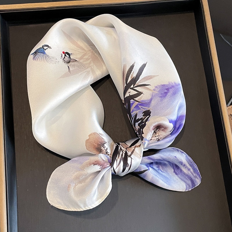 53cm Real Silk Nature Scarf Women Neckerchief Foulard Bandana Small Hairbands Fashion Floral Neck Ties for Office Lady 2024 New ZS-282-1 53x53cm