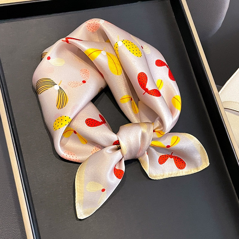 53cm Real Silk Nature Scarf Women Neckerchief Foulard Bandana Small Hairbands Fashion Floral Neck Ties for Office Lady 2024 New ZS-274-2 53x53cm