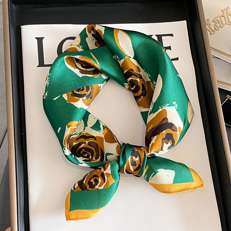 53cm Real Silk Nature Scarf Women Neckerchief Foulard Bandana Small Hairbands Fashion Floral Neck Ties for Office Lady 2024 New ZS-21 53x53cm