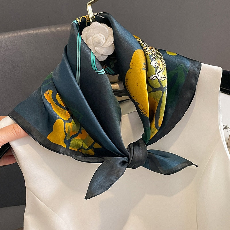 53cm Real Silk Nature Scarf Women Neckerchief Foulard Bandana Small Hairbands Fashion Floral Neck Ties for Office Lady 2024 New ZS-305 53x53cm