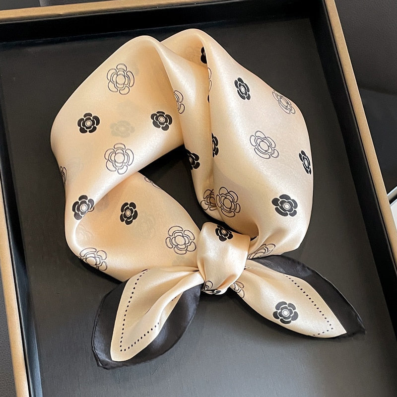 53cm Real Silk Nature Scarf Women Neckerchief Foulard Bandana Small Hairbands Fashion Floral Neck Ties for Office Lady 2024 New ZS-291 53x53cm