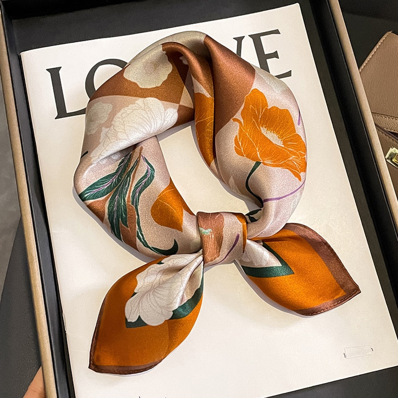 53cm Real Silk Nature Scarf Women Neckerchief Foulard Bandana Small Hairbands Fashion Floral Neck Ties for Office Lady 2024 New ZS-24 53x53cm