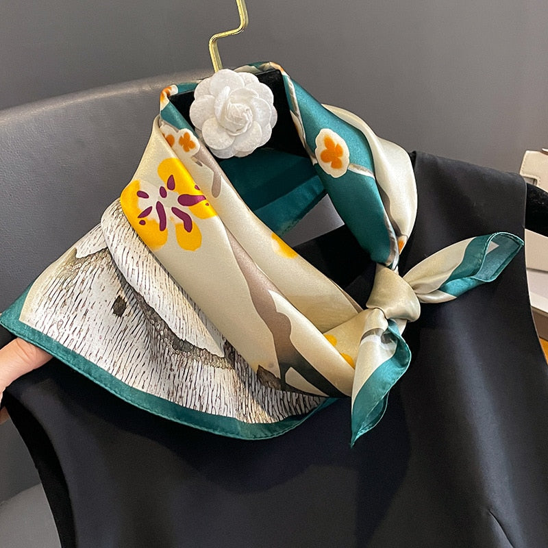 53cm Real Silk Nature Scarf Women Neckerchief Foulard Bandana Small Hairbands Fashion Floral Neck Ties for Office Lady 2024 New ZS-307 53x53cm