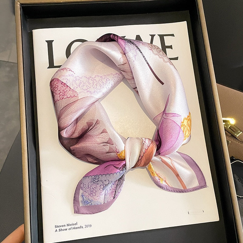 53cm Real Silk Nature Scarf Women Neckerchief Foulard Bandana Small Hairbands Fashion Floral Neck Ties for Office Lady 2024 New ZS-238 53x53cm