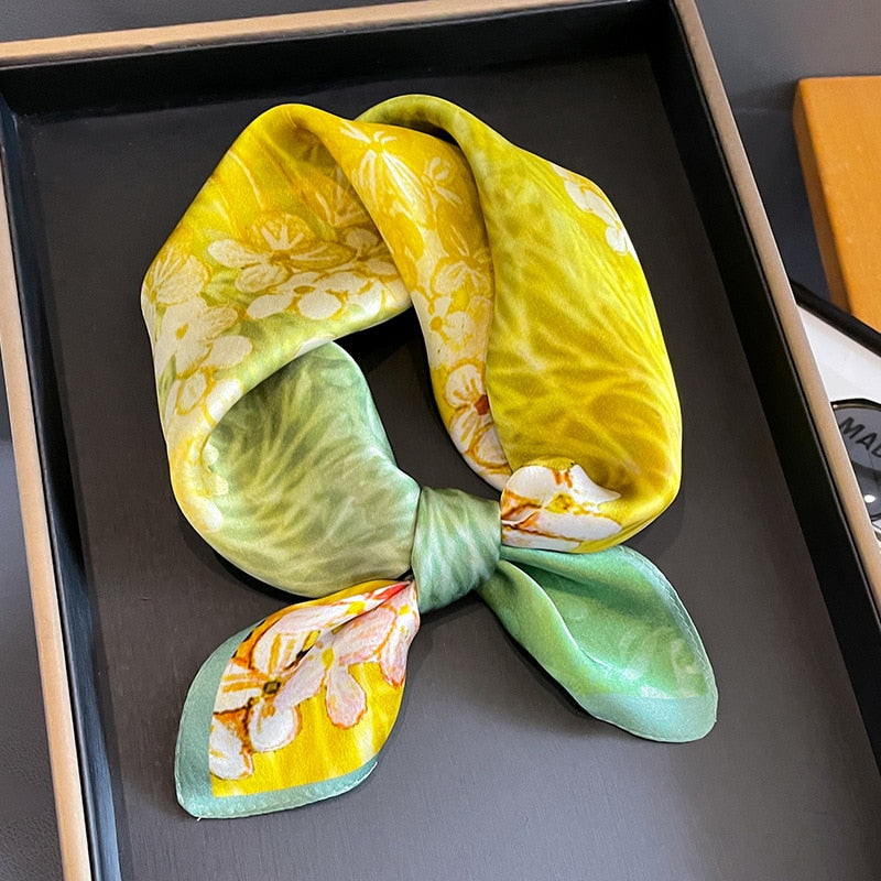 53cm Real Silk Nature Scarf Women Neckerchief Foulard Bandana Small Hairbands Fashion Floral Neck Ties for Office Lady 2024 New ZS-287 53x53cm