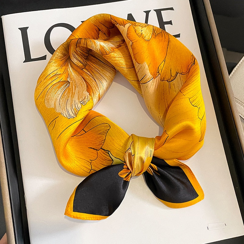 53cm Real Silk Nature Scarf Women Neckerchief Foulard Bandana Small Hairbands Fashion Floral Neck Ties for Office Lady 2024 New ZS-3 53x53cm
