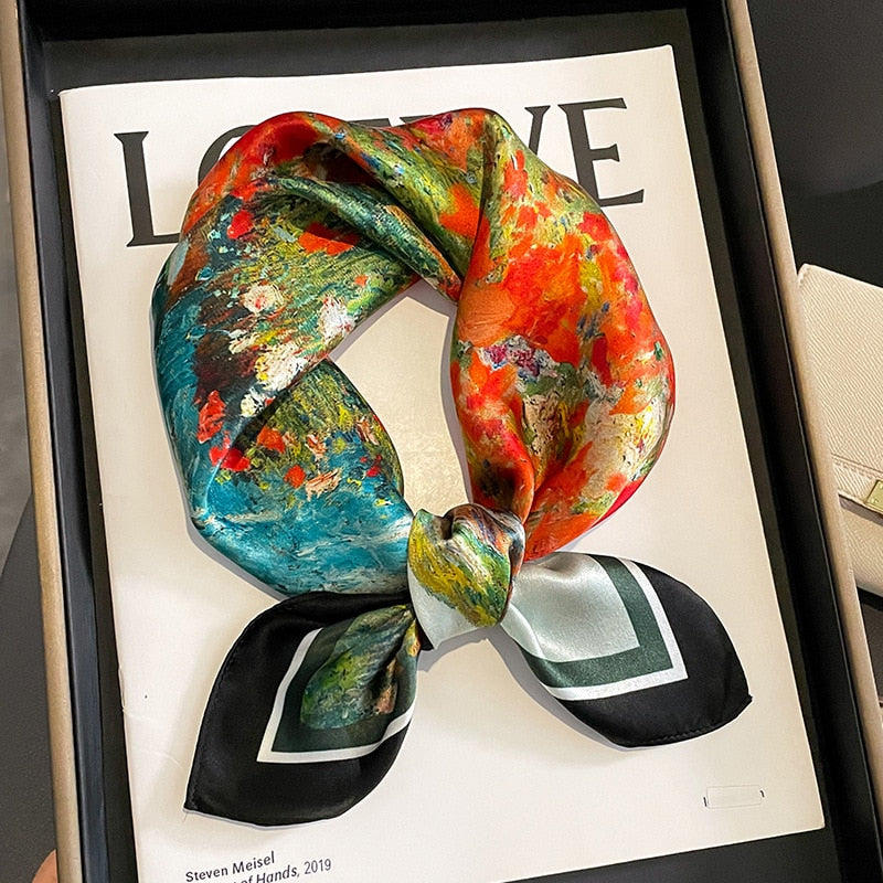 53cm Real Silk Nature Scarf Women Neckerchief Foulard Bandana Small Hairbands Fashion Floral Neck Ties for Office Lady 2024 New ZS-9 53x53cm