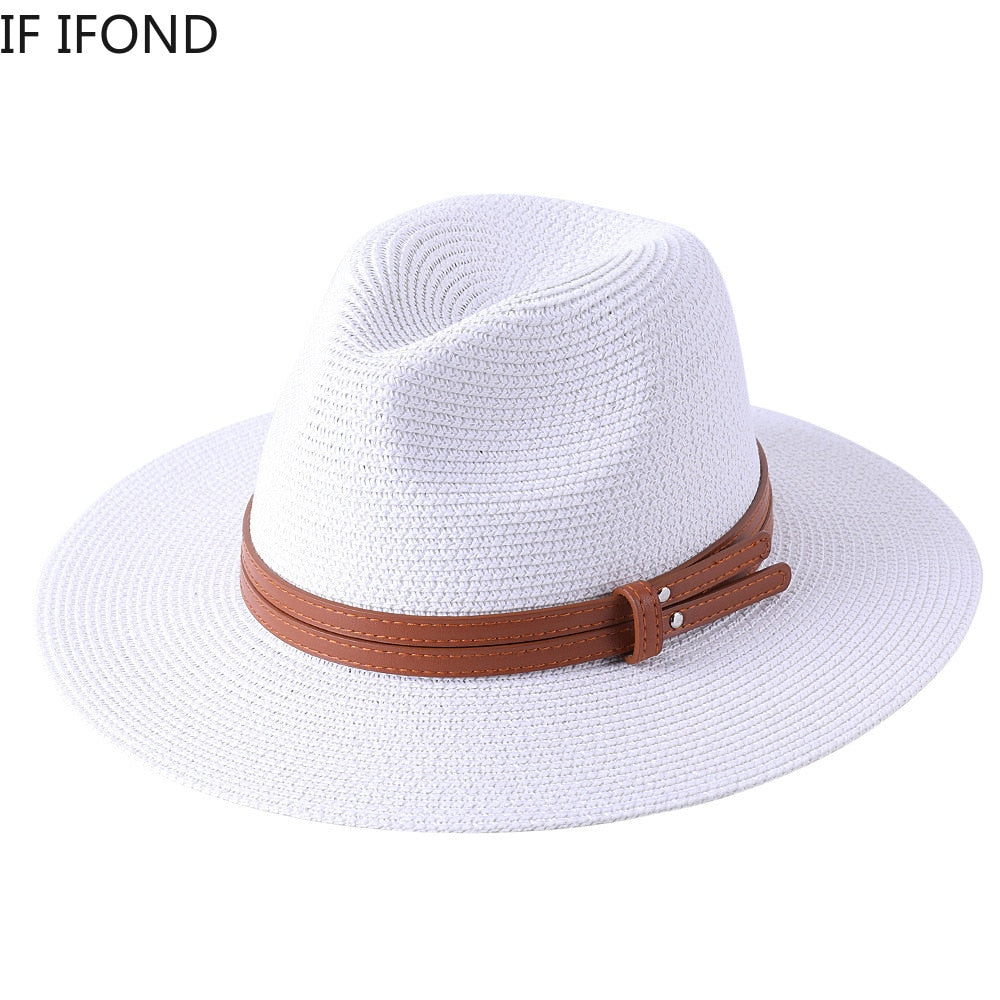 56-58-59-60CM New Natural Panama Soft Shaped Straw Hat Summer Women/Men Wide Brim Beach Sun Cap UV Protection Fedora Hat AMAIO