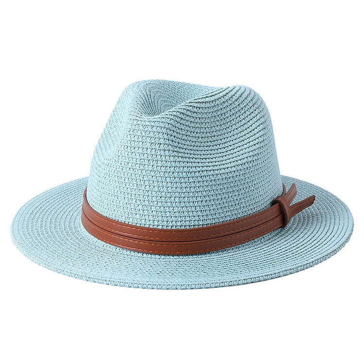 56-58-59-60CM New Natural Panama Soft Shaped Straw Hat Summer Women/Men Wide Brim Beach Sun Cap UV Protection Fedora Hat Mint Green02