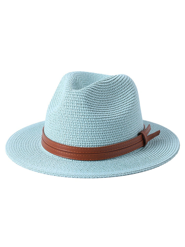 56-58-59-60CM New Natural Panama Soft Shaped Straw Hat Summer Women/Men Wide Brim Beach Sun Cap UV Protection Fedora Hat Mint Green02